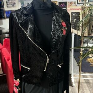 Disney Pixar Coco Black Velvet Blazer with Embroidered Red Roses